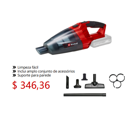 ASPIRADOR DE PÓ PORTATIL EINHELL A BATERIA 18V - TE-VC ENTREGAMOS EM ATÉ 10 DIAS